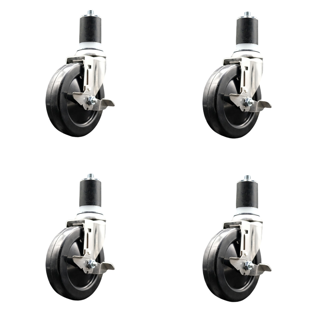Soft Rubber Swivel Stem Caster Set of 4 with 5 Inch Caster Wheels - 1-3/4" Expanding Stems - 316 Stainless Steel Casters - Includes 4 Swivel Casters with Top Lock Brakes - Service Caster Brand — photo 1