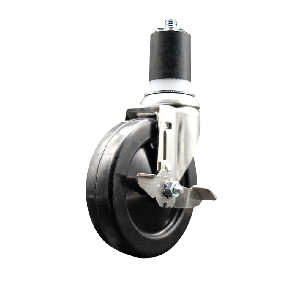 Hard Rubber Swivel Stem Caster with 5 Inch Black Caster Wheel and Top Lock Brake - 1-3/4" Expanding Stem - 316 Stainless Steel Caster - 300 lbs. Capacity Per Caster - Service Caster Brand — photo 1