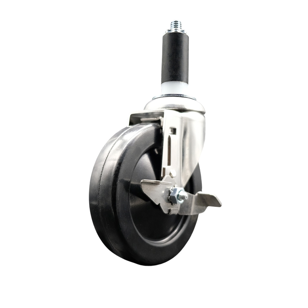 Soft Rubber Swivel Stem Caster with 5 Inch Black Caster Wheel and Top Lock Brake - 1-3/8" Expanding Stem - 316 Stainless Steel Caster - 275 lbs. Capacity Per Caster - Service Caster Brand — photo 1