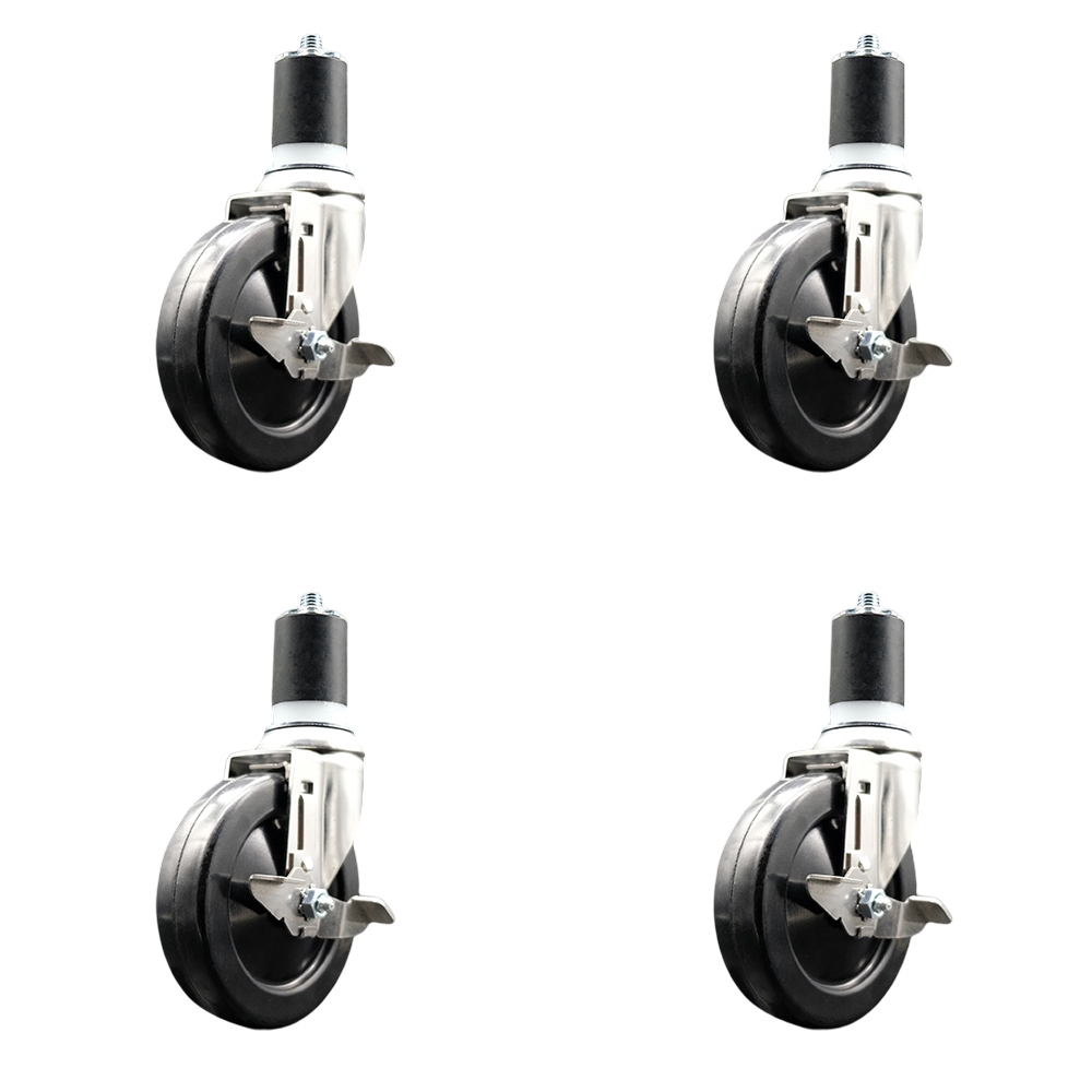 Soft Rubber Swivel Stem Caster Set of 4 with 5 Inch Caster Wheels - 1-7/8" Expanding Stems - 316 Stainless Steel Casters - Includes 4 Swivel Casters with Top Lock Brakes - Service Caster Brand — photo 1