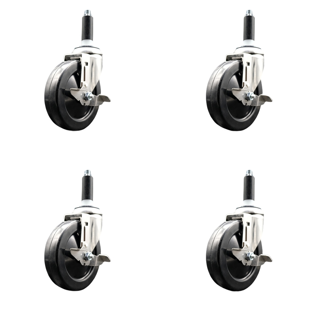 Hard Rubber Swivel Stem Caster Set of 4 with 5 Inch Caster Wheels - 3/4" Expanding Stems - 316 Stainless Steel Casters - Includes 4 Swivel Casters with Top Lock Brakes - Service Caster Brand — photo 1