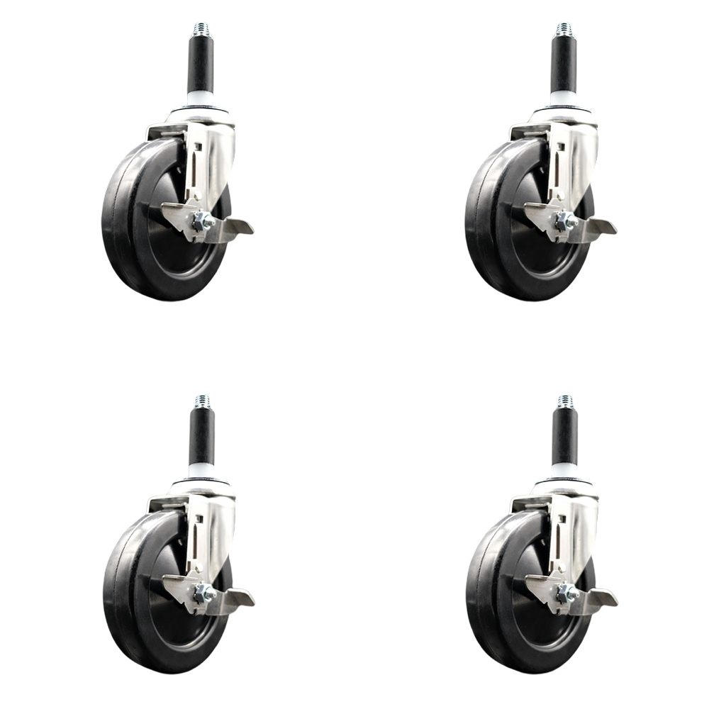 Hard Rubber Swivel Stem Caster Set of 4 with 5 Inch Caster Wheels - 7/8" Expanding Stems - 316 Stainless Steel Casters - Includes 4 Swivel Casters with Top Lock Brakes - Service Caster Brand — photo 1