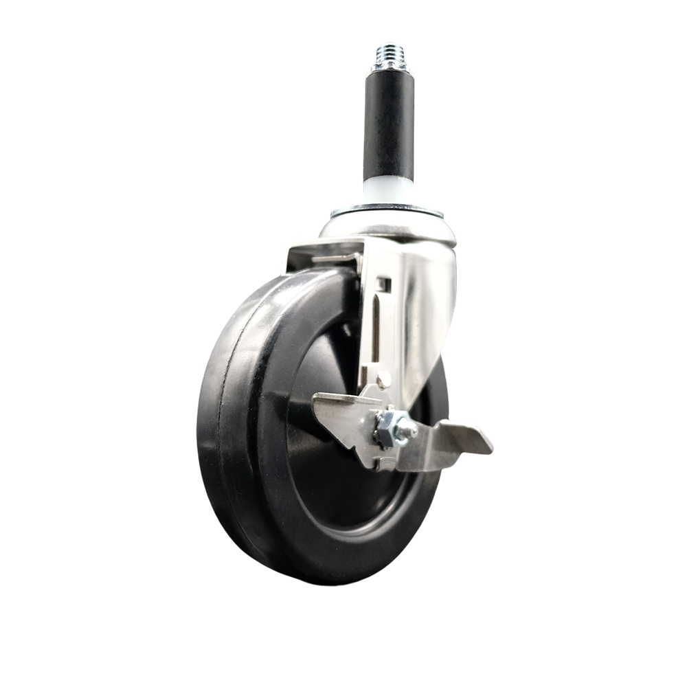 Soft Rubber Swivel Stem Caster with 5 Inch Black Caster Wheel and Top Lock Brake - 7/8" Expanding Stem - 316 Stainless Steel Caster - 275 lbs. Capacity Per Caster - Service Caster Brand — photo 1
