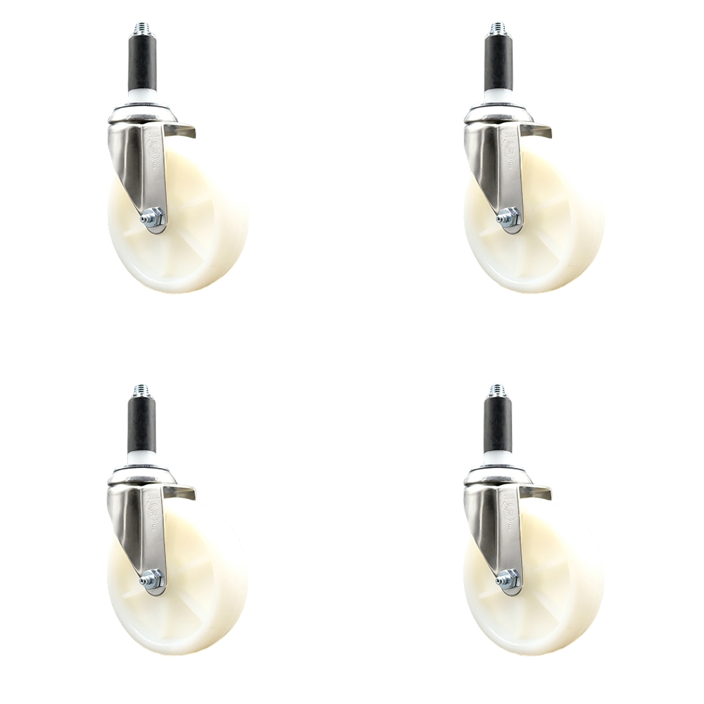 Nylon Swivel Stem Caster Set of 4 with 5 Inch White Caster Wheels - 1" Expanding Stems - 316 Stainless Steel Casters - Includes 4 Swivel Casters - Service Caster Brand — photo 1