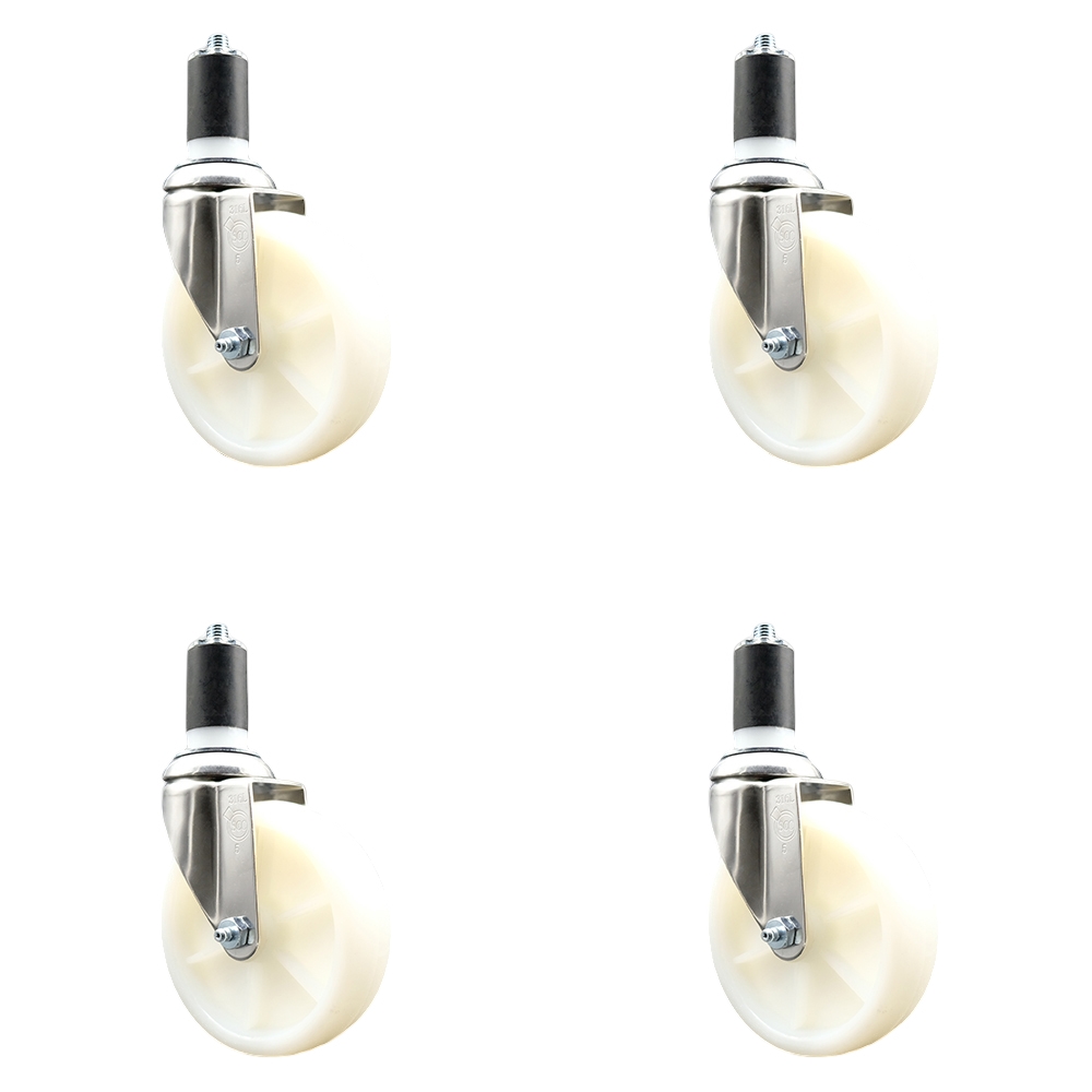 Nylon Swivel Stem Caster Set of 4 with 5 Inch White Caster Wheels - 1-1/2" Expanding Stems - 316 Stainless Steel Casters - Includes 4 Swivel Casters - Service Caster Brand — photo 1