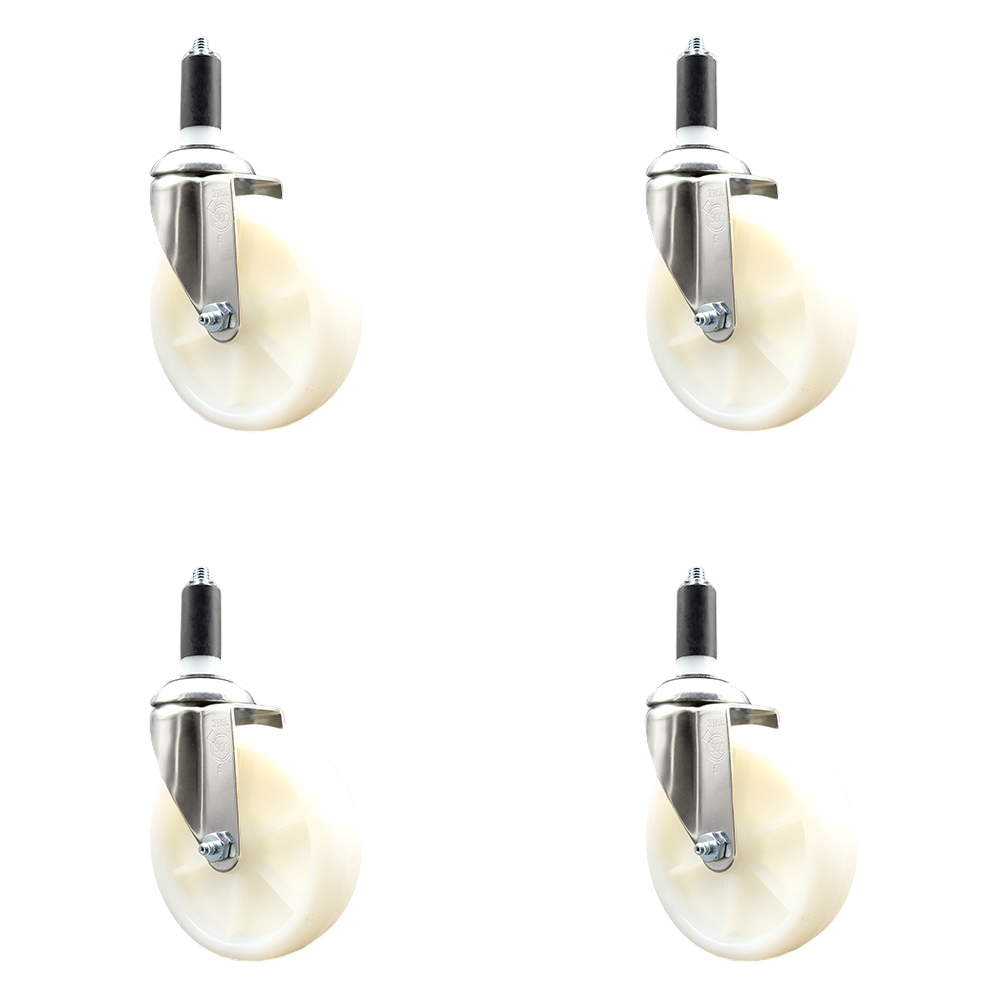Nylon Swivel Stem Caster Set of 4 with 5 Inch White Caster Wheels - 1-1/4" Expanding Stems - 316 Stainless Steel Casters - Includes 4 Swivel Casters - Service Caster Brand — photo 1