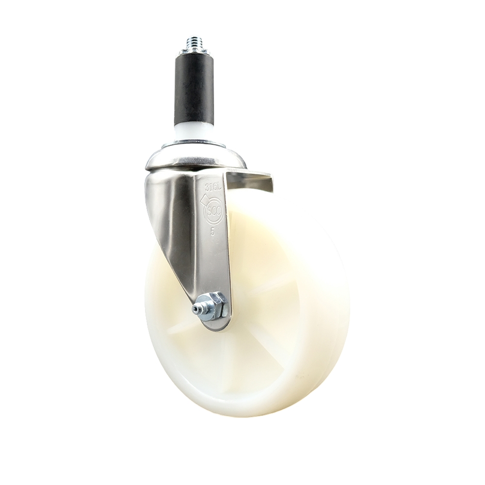 Nylon Swivel Stem Caster with 5 Inch White Caster Wheel - 1-1/4" Expanding Stem - 316 Stainless Steel Caster - 300 lbs. Capacity Per Caster - Service Caster Brand — photo 1