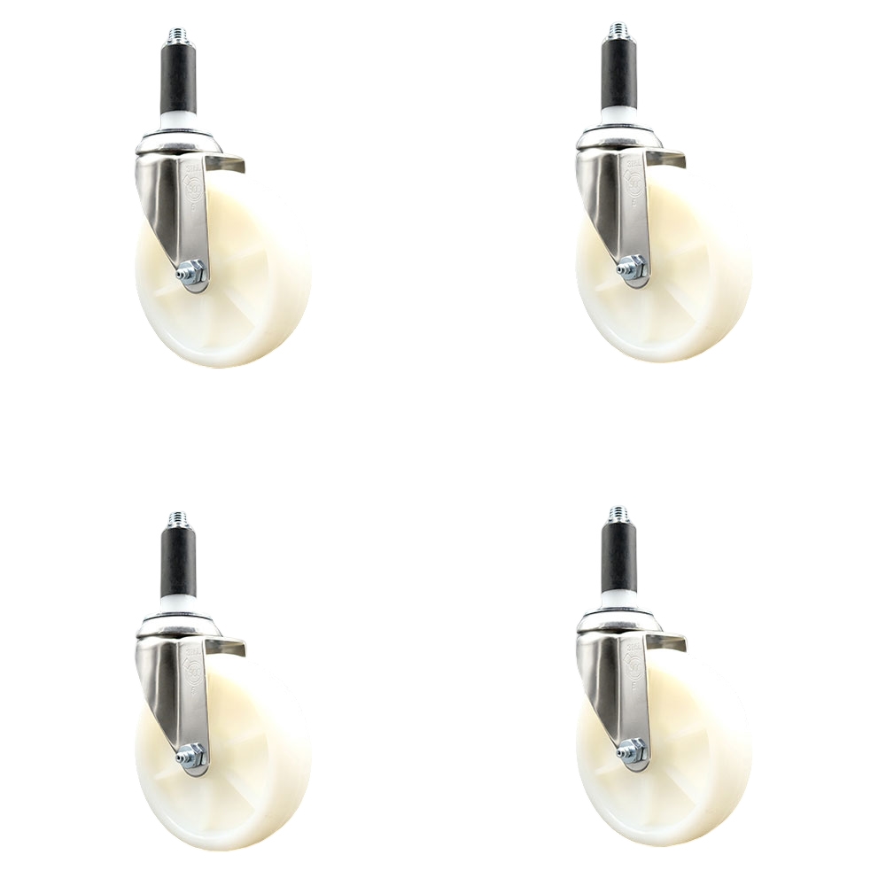 Nylon Swivel Stem Caster Set of 4 with 5 Inch White Caster Wheels - 1-1/8" Expanding Stems - 316 Stainless Steel Casters - Includes 4 Swivel Casters - Service Caster Brand — photo 1