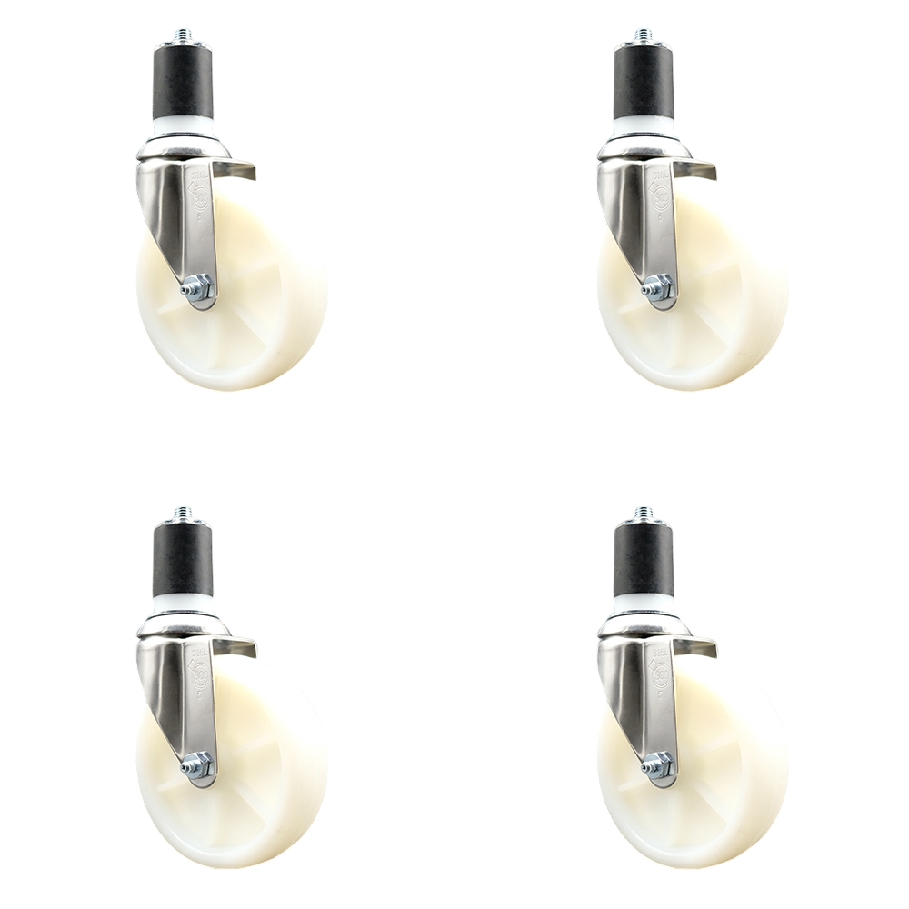 Nylon Swivel Stem Caster Set of 4 with 5 Inch White Caster Wheels - 1-3/4" Expanding Stems - 316 Stainless Steel Casters - Includes 4 Swivel Casters - Service Caster Brand — photo 1