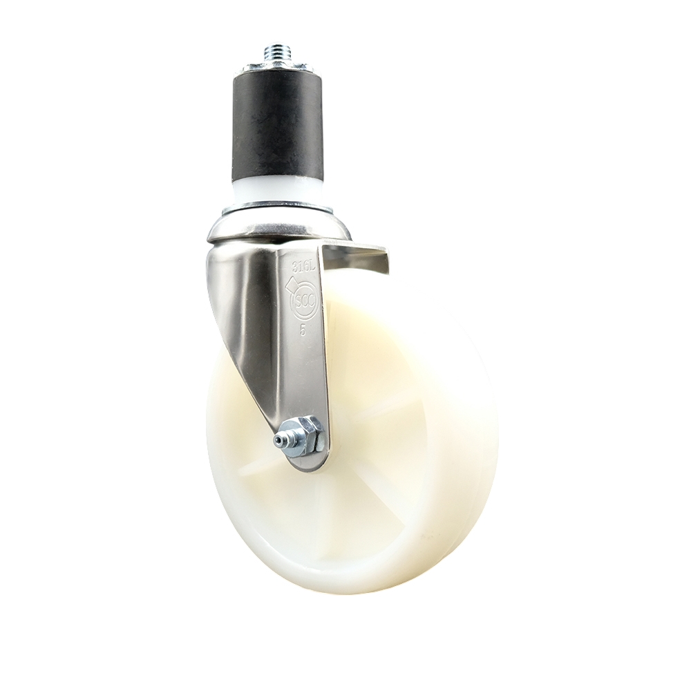 Nylon Swivel Stem Caster with 5 Inch White Caster Wheel - 1-3/4" Expanding Stem - 316 Stainless Steel Caster - 300 lbs. Capacity Per Caster - Service Caster Brand — photo 1