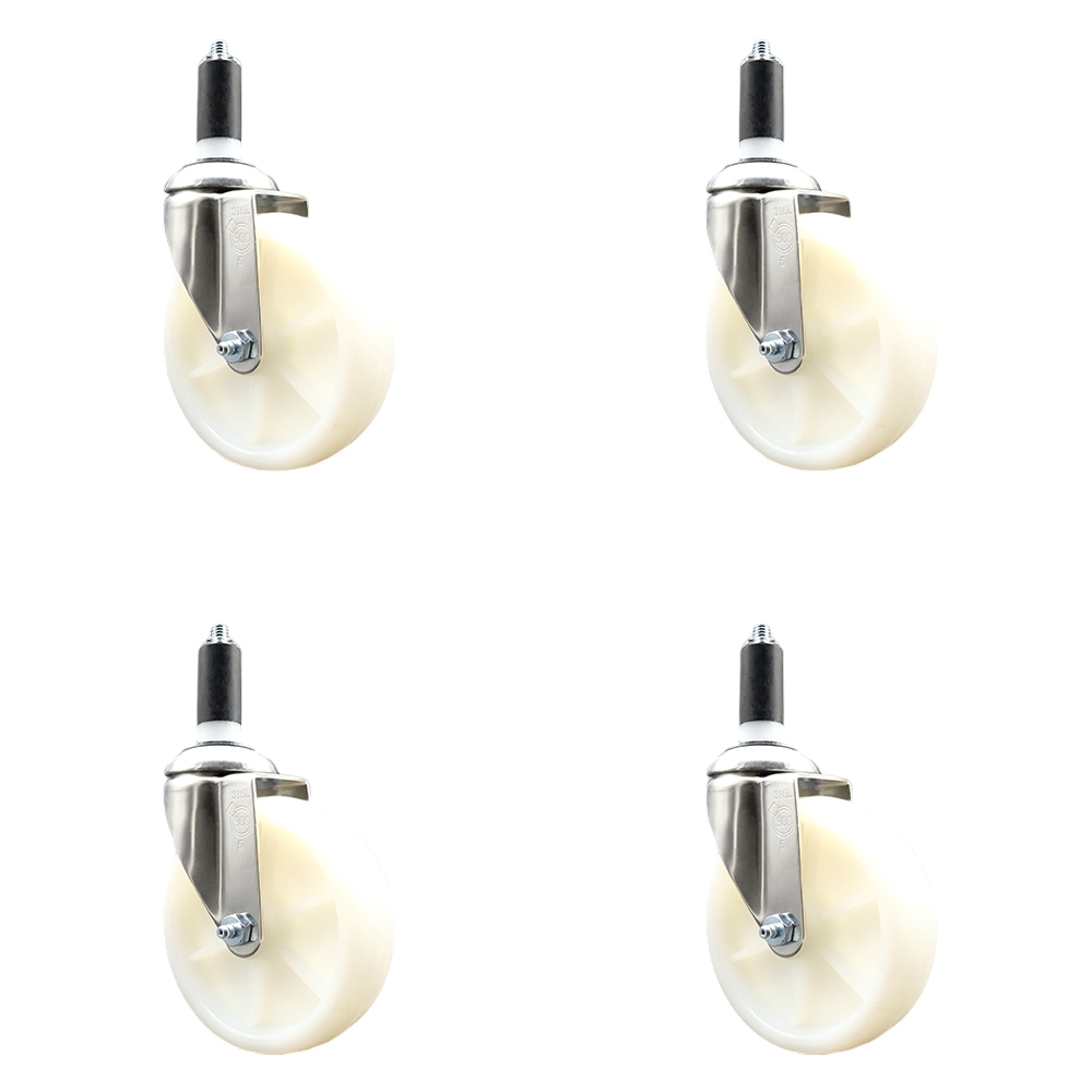 Nylon Swivel Stem Caster Set of 4 with 5 Inch White Caster Wheels - 1-3/8" Expanding Stems - 316 Stainless Steel Casters - Includes 4 Swivel Casters - Service Caster Brand — photo 1