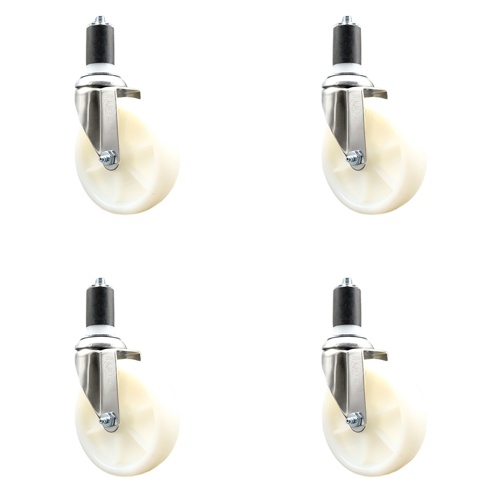 Nylon Swivel Stem Caster Set of 4 with 5 Inch White Caster Wheels - 1-5/8" Expanding Stems - 316 Stainless Steel Casters - Includes 4 Swivel Casters - Service Caster Brand — photo 1