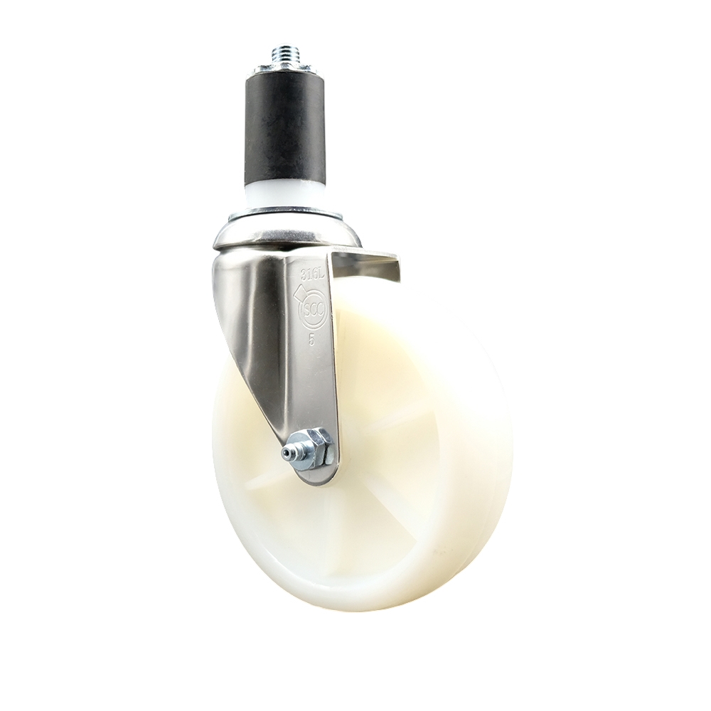 Nylon Swivel Stem Caster with 5 Inch White Caster Wheel - 1-5/8" Expanding Stem - 316 Stainless Steel Caster - 300 lbs. Capacity Per Caster - Service Caster Brand — photo 1