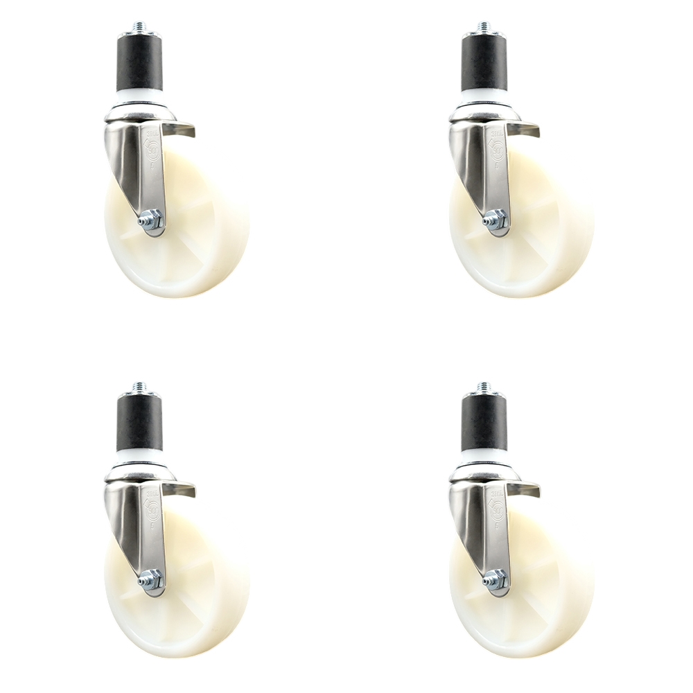 Nylon Swivel Stem Caster Set of 4 with 5 Inch White Caster Wheels - 1-7/8" Expanding Stems - 316 Stainless Steel Casters - Includes 4 Swivel Casters - Service Caster Brand — photo 1
