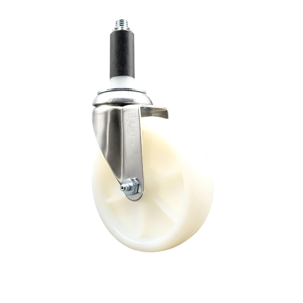 Nylon Swivel Stem Caster with 5 Inch White Caster Wheel - 1" Expanding Stem - 316 Stainless Steel Caster - 300 lbs. Capacity Per Caster - Service Caster Brand — photo 1