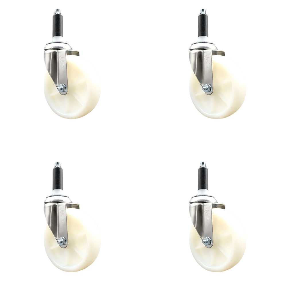 Nylon Swivel Stem Caster Set of 4 with 5 Inch White Caster Wheels - 3/4" Expanding Stems - 316 Stainless Steel Casters - Includes 4 Swivel Casters - Service Caster Brand — photo 1