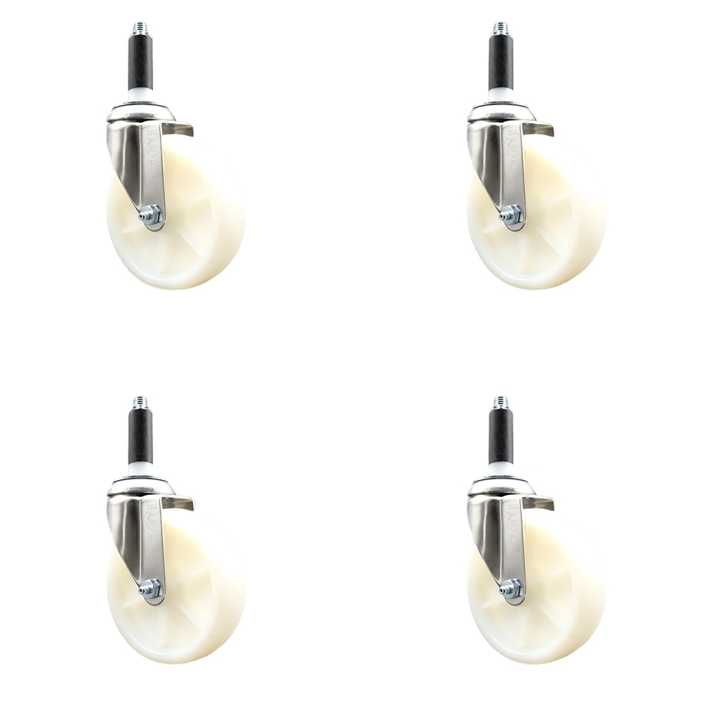 Nylon Swivel Stem Caster Set of 4 with 5 Inch White Caster Wheels - 7/8" Expanding Stems - 316 Stainless Steel Casters - Includes 4 Swivel Casters - Service Caster Brand — photo 1