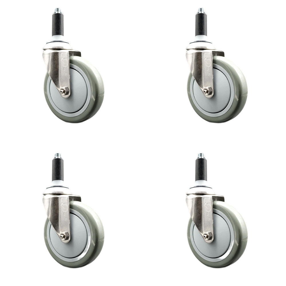 Polyurethane Swivel Stem Caster Set of 4 with 5 Inch Gray Caster Wheels - 1" Expanding Stems - 316 Stainless Steel Casters - Includes 4 Swivel Casters - Service Caster Brand — photo 1