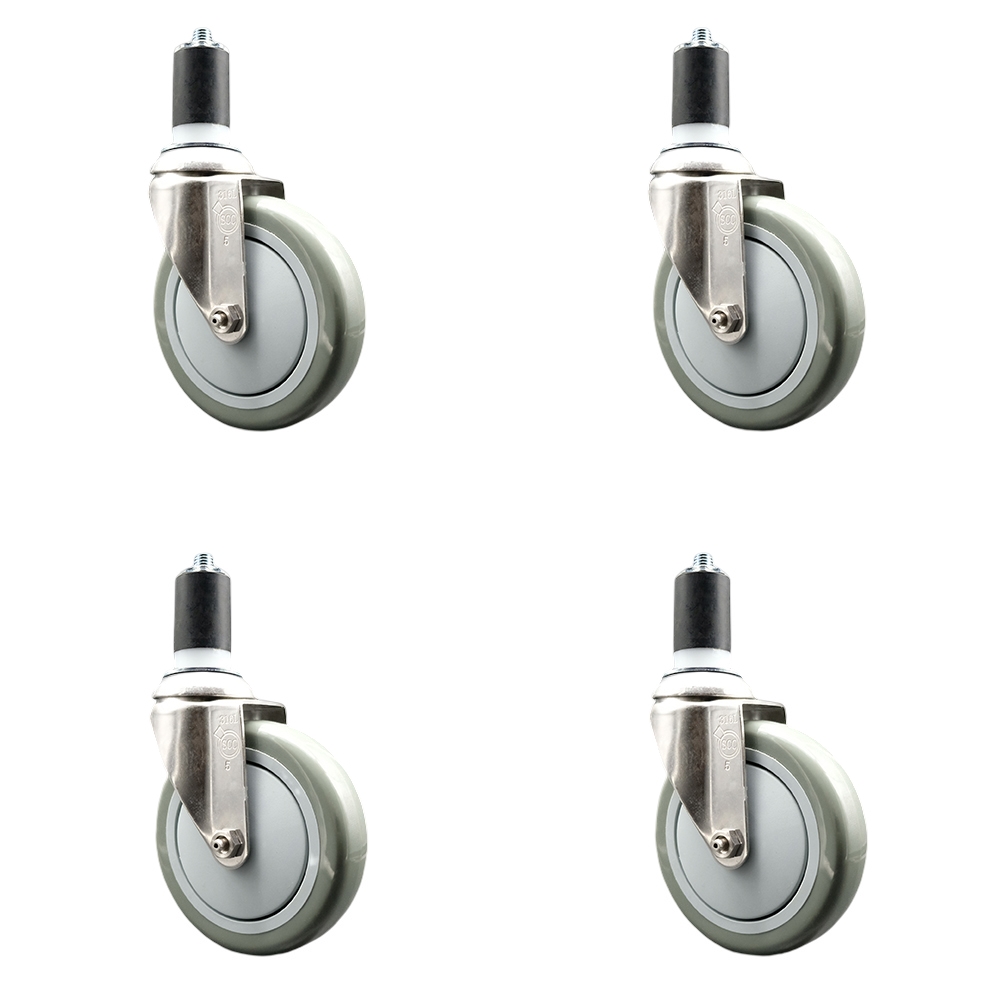Polyurethane Swivel Stem Caster Set of 4 with 5 Inch Gray Caster Wheels - 1-1/2" Expanding Stems - 316 Stainless Steel Casters - Includes 4 Swivel Casters - Service Caster Brand — photo 1