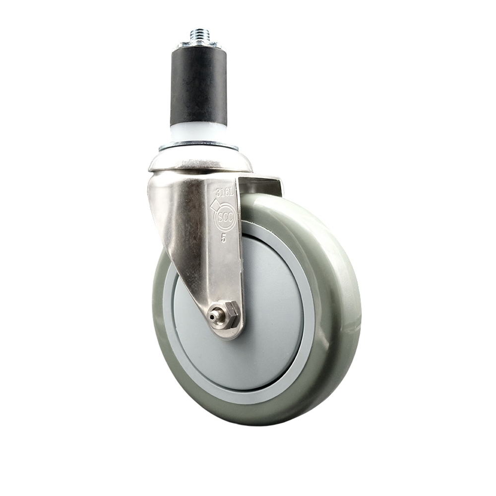 Polyurethane Swivel Stem Caster with 5 Inch Gray Caster Wheel - 1-1/2" Expanding Stem - 316 Stainless Steel Caster - 350 lbs. Capacity Per Caster - Service Caster Brand — photo 1