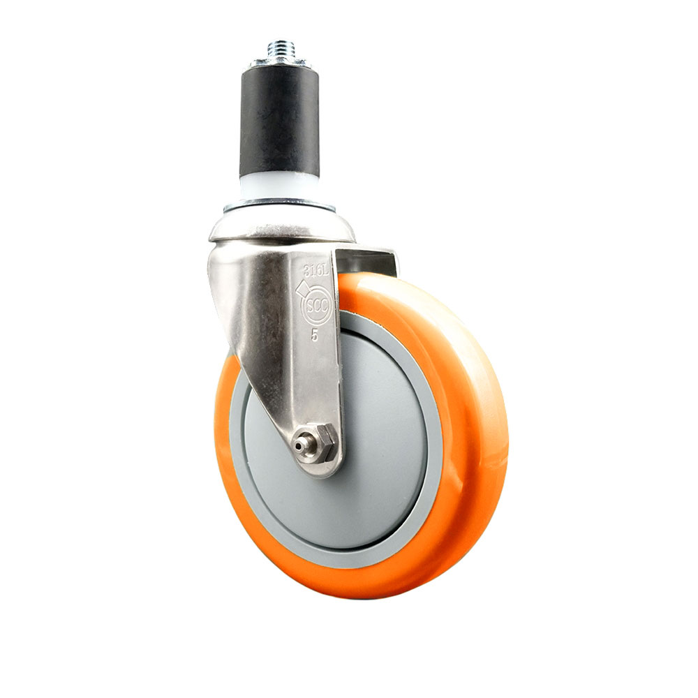 Polyurethane Swivel Stem Caster with 5 Inch Orange Caster Wheel - 1-1/2" Expanding Stem - 316 Stainless Steel Caster - 350 lbs. Capacity Per Caster - Service Caster Brand — photo 1