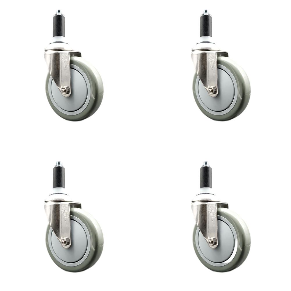 Polyurethane Swivel Stem Caster Set of 4 with 5 Inch Gray Caster Wheels - 1-1/4" Expanding Stems - 316 Stainless Steel Casters - Includes 4 Swivel Casters - Service Caster Brand — photo 1
