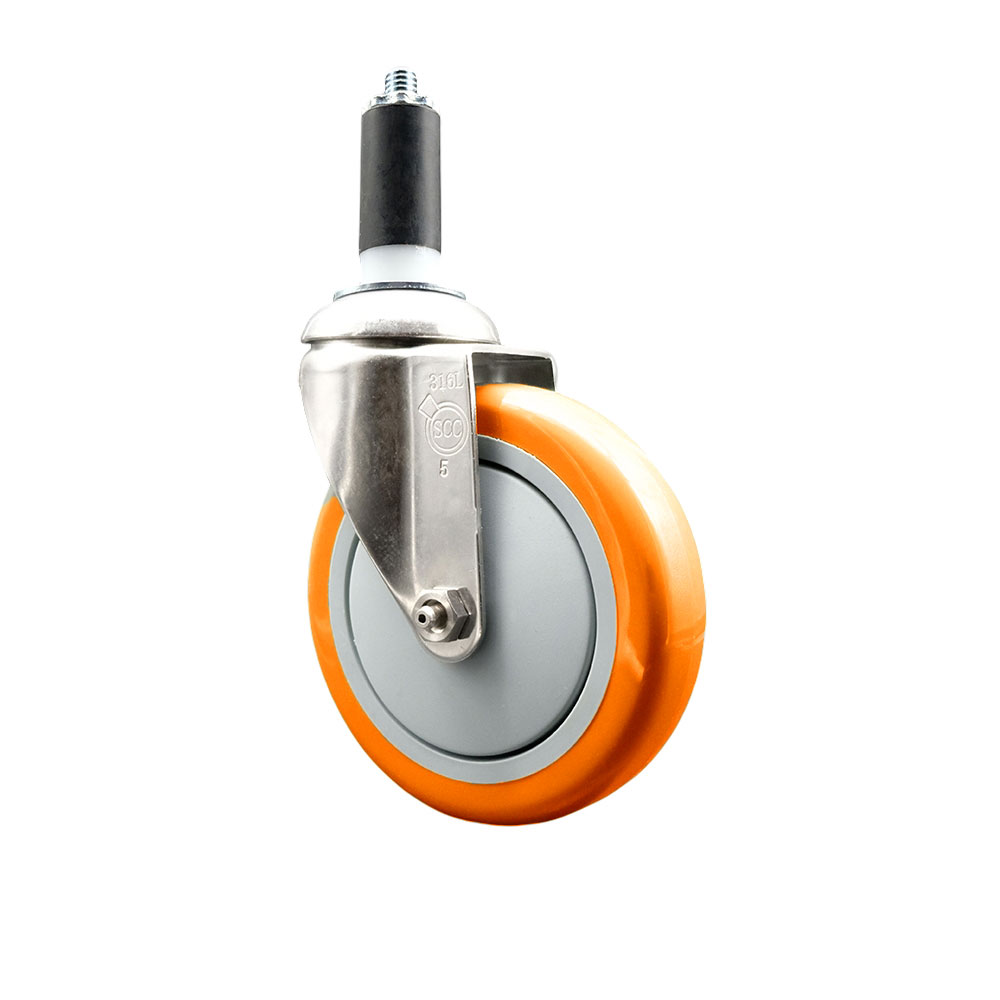 Polyurethane Swivel Stem Caster with 5 Inch Orange Caster Wheel - 1-1/4" Expanding Stem - 316 Stainless Steel Caster - 350 lbs. Capacity Per Caster - Service Caster Brand — photo 1