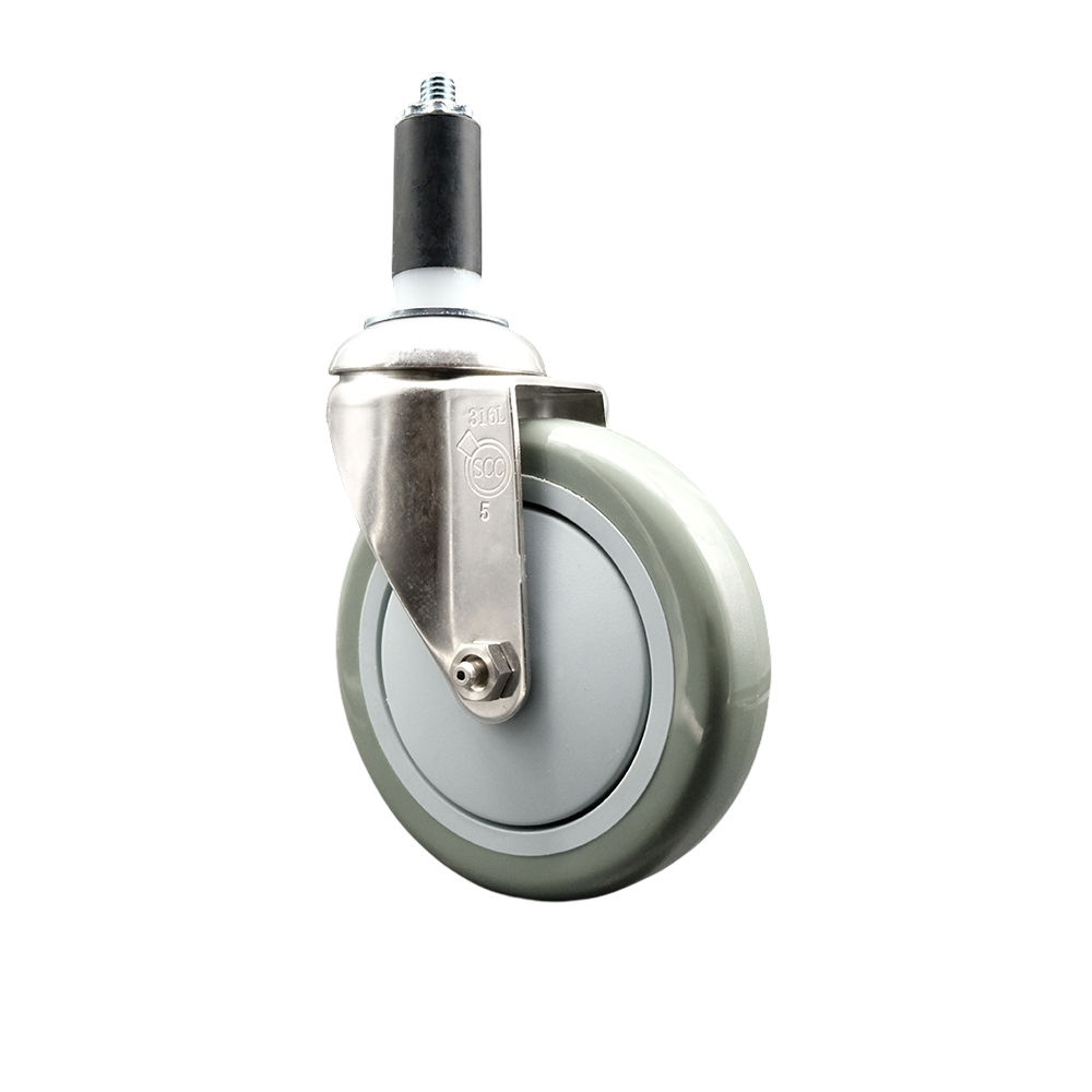 Polyurethane Swivel Stem Caster with 5 Inch Gray Caster Wheel - 1-1/4" Expanding Stem - 316 Stainless Steel Caster - 350 lbs. Capacity Per Caster - Service Caster Brand — photo 1