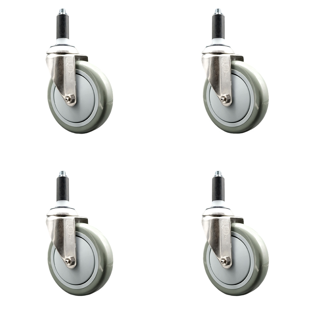 Polyurethane Swivel Stem Caster Set of 4 with 5 Inch Gray Caster Wheels - 1-1/8" Expanding Stems - 316 Stainless Steel Casters - Includes 4 Swivel Casters - Service Caster Brand — photo 1