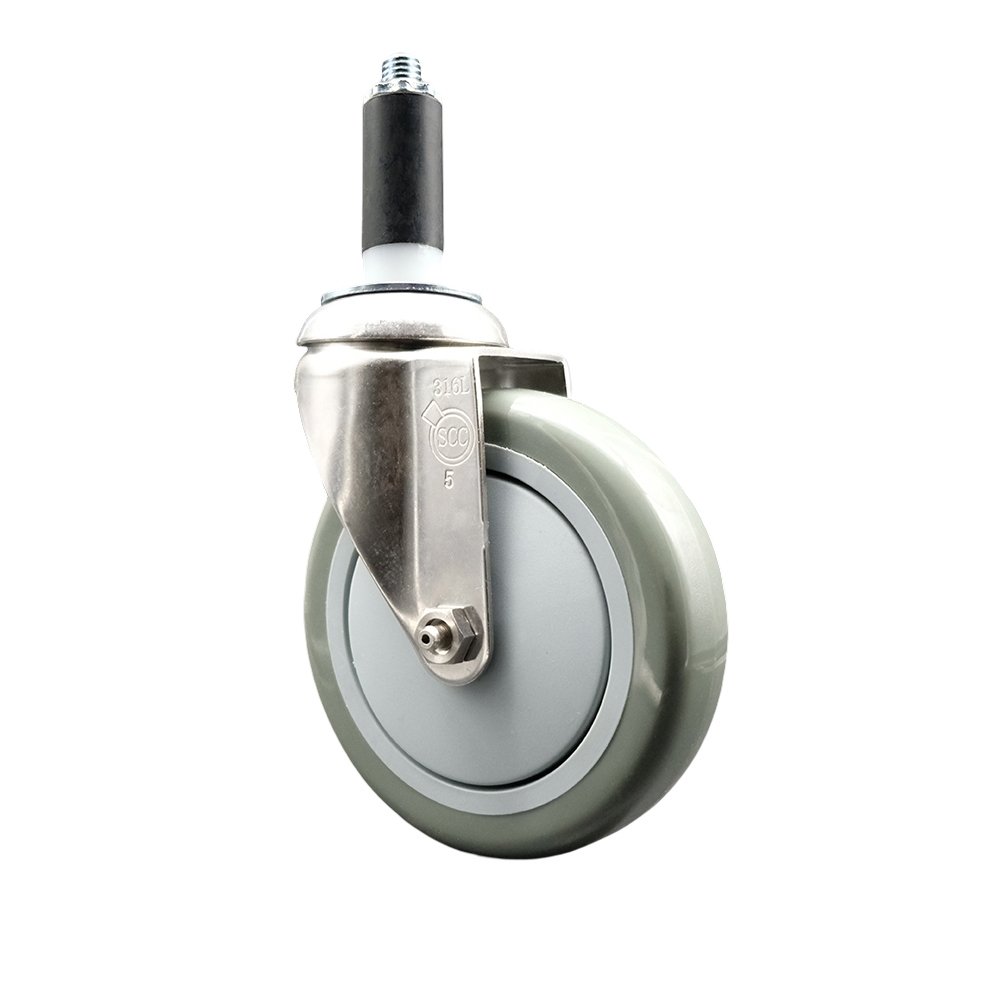Polyurethane Swivel Stem Caster with 5 Inch Gray Caster Wheel - 1-1/8" Expanding Stem - 316 Stainless Steel Caster - 350 lbs. Capacity Per Caster - Service Caster Brand — photo 1