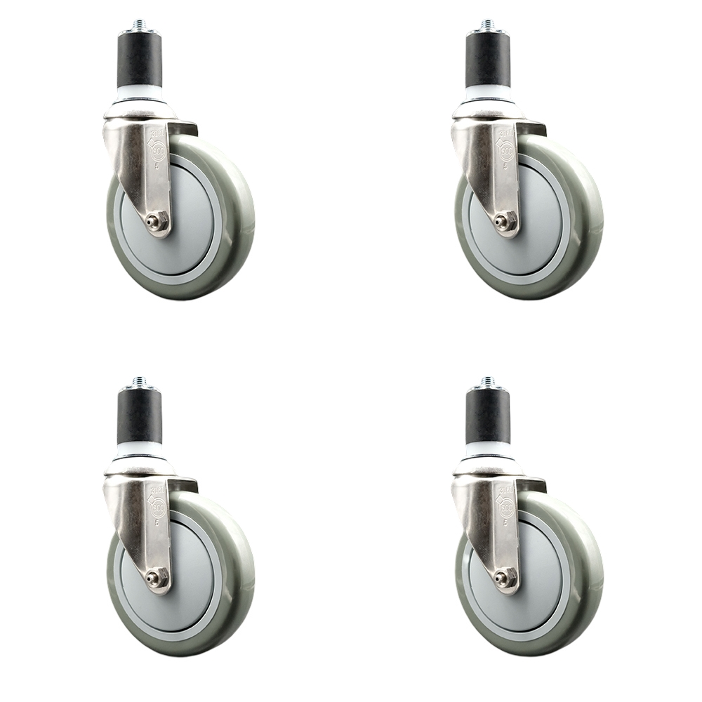 Polyurethane Swivel Stem Caster Set of 4 with 5 Inch Gray Caster Wheels - 1-3/4" Expanding Stems - 316 Stainless Steel Casters - Includes 4 Swivel Casters - Service Caster Brand — photo 1
