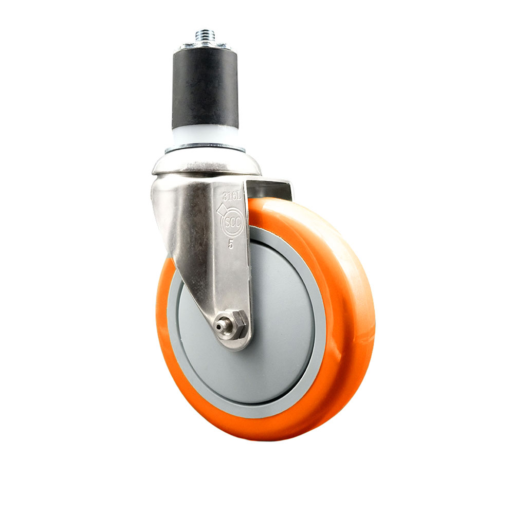 Polyurethane Swivel Stem Caster with 5 Inch Orange Caster Wheel - 1-3/4" Expanding Stem - 316 Stainless Steel Caster - 350 lbs. Capacity Per Caster - Service Caster Brand — photo 1
