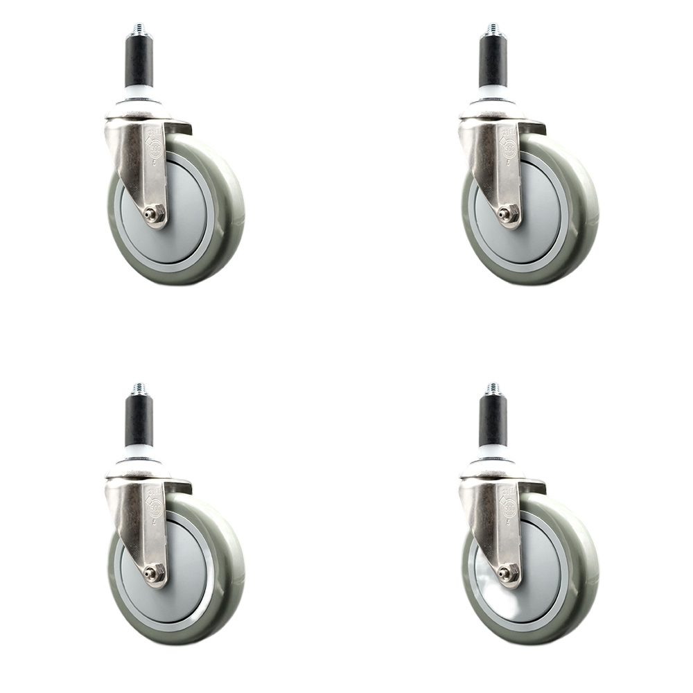Polyurethane Swivel Stem Caster Set of 4 with 5 Inch Gray Caster Wheels - 1-3/8" Expanding Stems - 316 Stainless Steel Casters - Includes 4 Swivel Casters - Service Caster Brand — photo 1