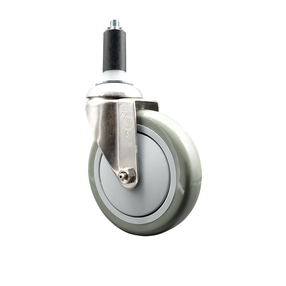 Polyurethane Swivel Stem Caster with 5 Inch Gray Caster Wheel - 1-3/8" Expanding Stem - 316 Stainless Steel Caster - 350 lbs. Capacity Per Caster - Service Caster Brand — photo 1