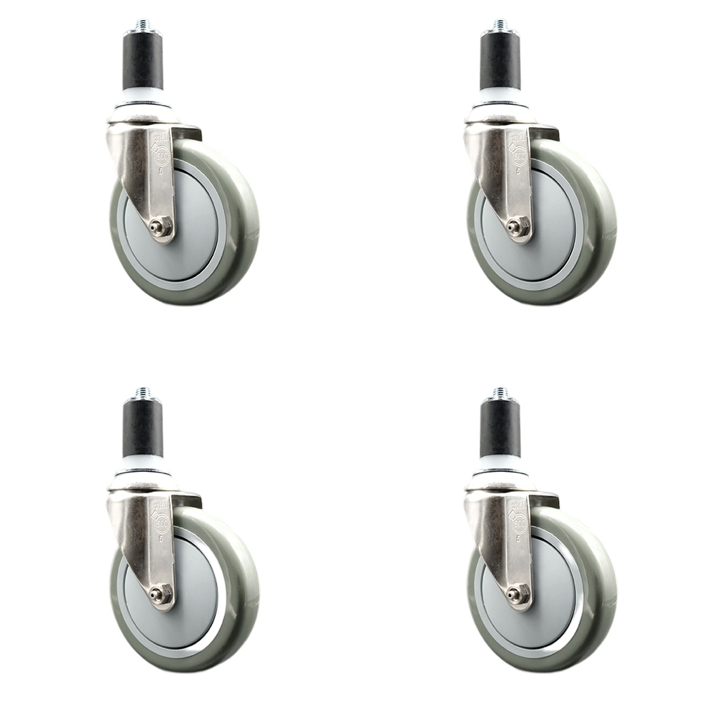Polyurethane Swivel Stem Caster Set of 4 with 5 Inch Gray Caster Wheels - 1-5/8" Expanding Stems - 316 Stainless Steel Casters - Includes 4 Swivel Casters - Service Caster Brand — photo 1
