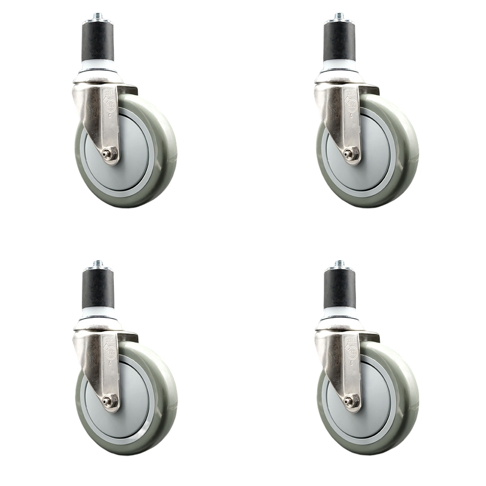 Polyurethane Swivel Stem Caster Set of 4 with 5 Inch Gray Caster Wheels - 1-7/8" Expanding Stems - 316 Stainless Steel Casters - Includes 4 Swivel Casters - Service Caster Brand — photo 1