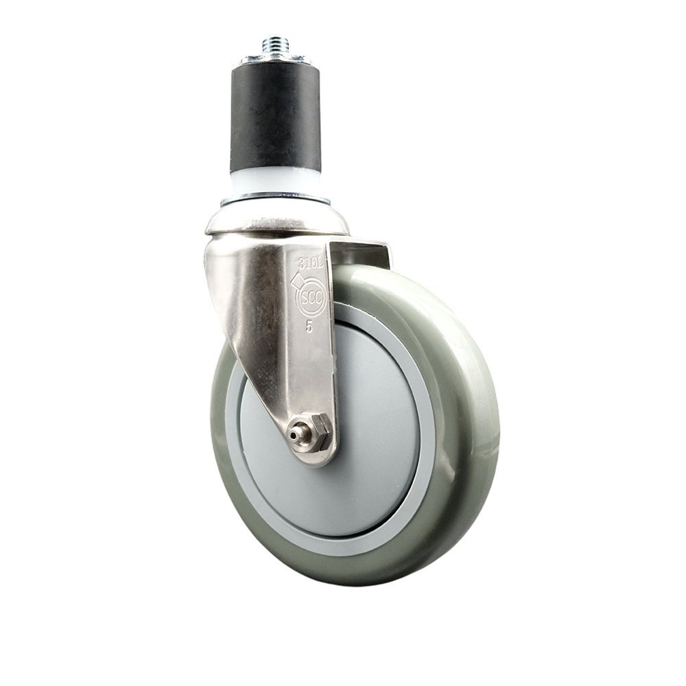 Polyurethane Swivel Stem Caster with 5 Inch Gray Caster Wheel - 1-7/8" Expanding Stem - 316 Stainless Steel Caster - 350 lbs. Capacity Per Caster - Service Caster Brand — photo 1