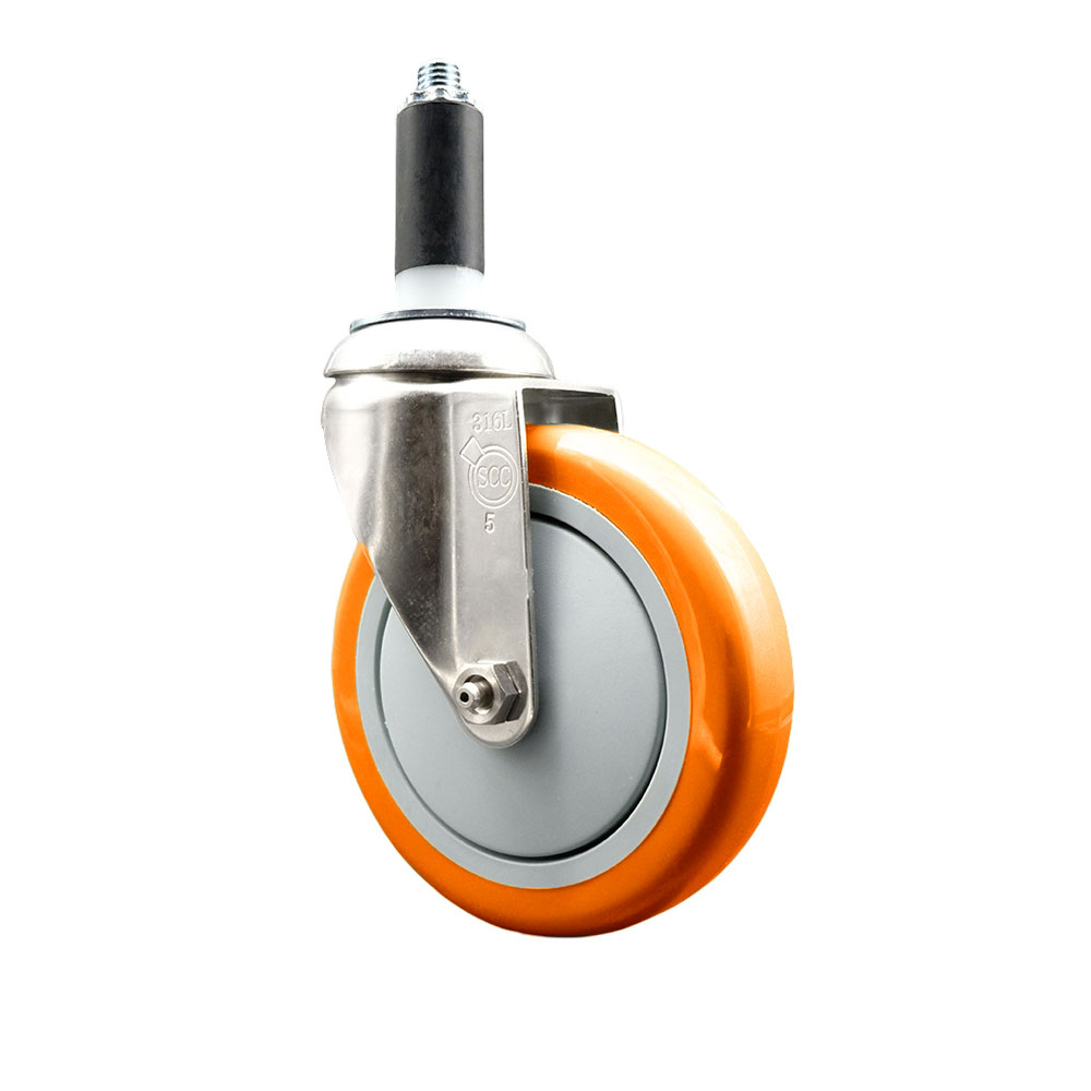 Polyurethane Swivel Stem Caster with 5 Inch Orange Caster Wheel - 1" Expanding Stem - 316 Stainless Steel Caster - 350 lbs. Capacity Per Caster - Service Caster Brand — photo 1