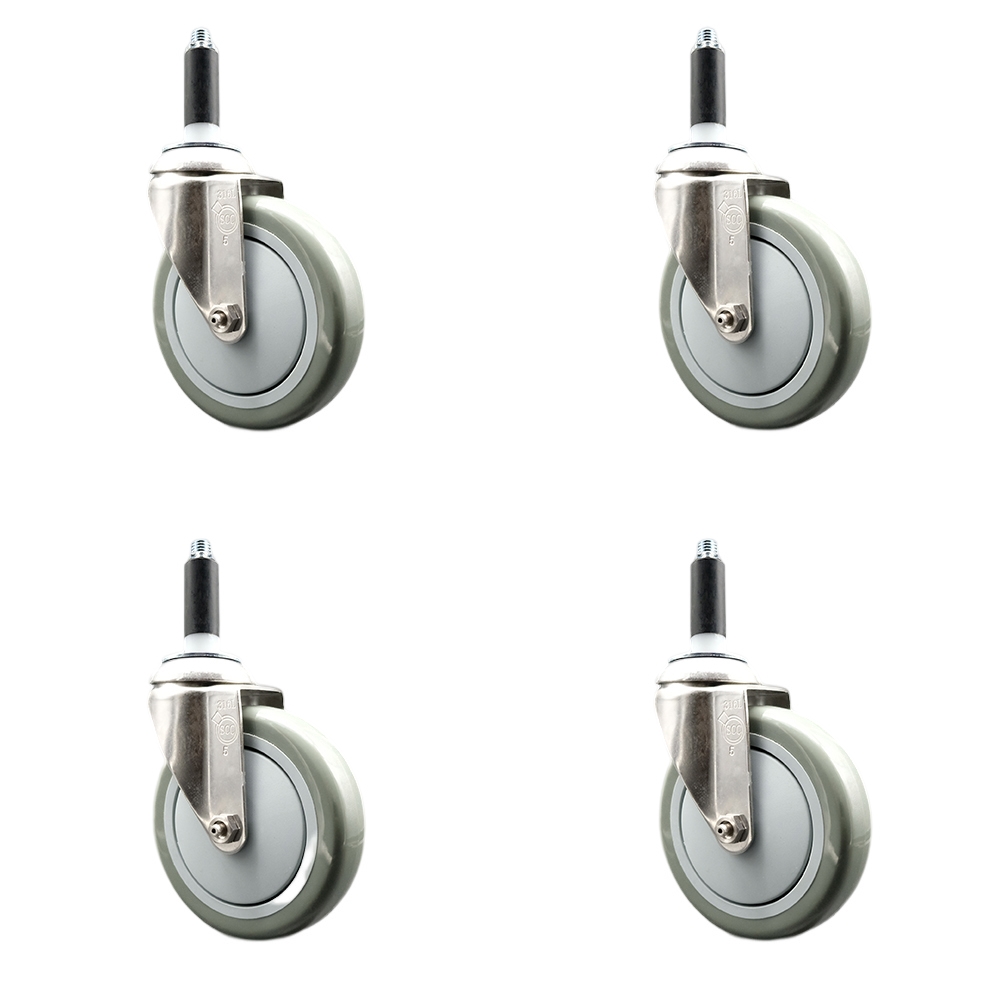 Polyurethane Swivel Stem Caster Set of 4 with 5 Inch Gray Caster Wheels - 3/4" Expanding Stems - 316 Stainless Steel Casters - Includes 4 Swivel Casters - Service Caster Brand — photo 1