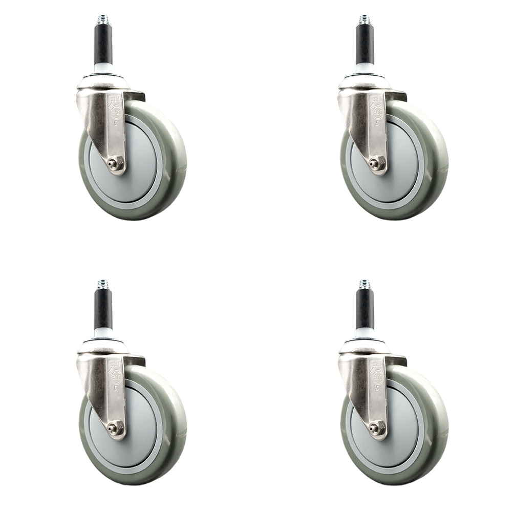 Polyurethane Swivel Stem Caster Set of 4 with 5 Inch Gray Caster Wheels - 7/8" Expanding Stems - 316 Stainless Steel Casters - Includes 4 Swivel Casters - Service Caster Brand — photo 1