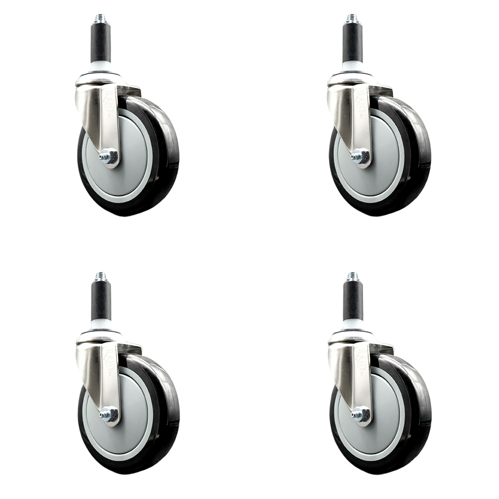 Polyurethane Swivel Stem Caster Set of 4 with 5 Inch Black Caster Wheels - 1" Expanding Stems - 316 Stainless Steel Casters - Includes 4 Swivel Casters - Service Caster Brand — photo 1