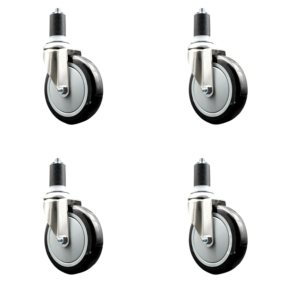 Polyurethane Swivel Stem Caster Set of 4 with 5 Inch Black Caster Wheels - 1-1/2" Expanding Stems - 316 Stainless Steel Casters - Includes 4 Swivel Casters - Service Caster Brand — photo 1