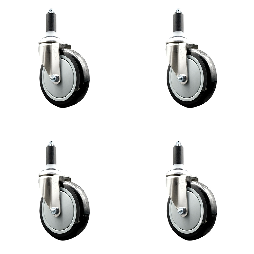 Polyurethane Swivel Stem Caster Set of 4 with 5 Inch Black Caster Wheels - 1-1/4" Expanding Stems - 316 Stainless Steel Casters - Includes 4 Swivel Casters - Service Caster Brand — photo 1