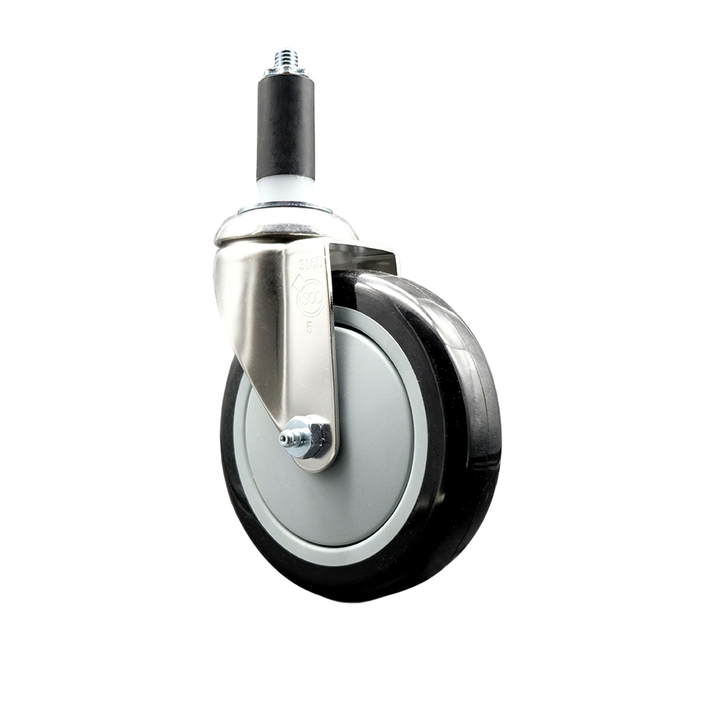Polyurethane Swivel Stem Caster with 5 Inch Black Caster Wheel - 1-1/4" Expanding Stem - 316 Stainless Steel Caster - 350 lbs. Capacity Per Caster - Service Caster Brand — photo 1