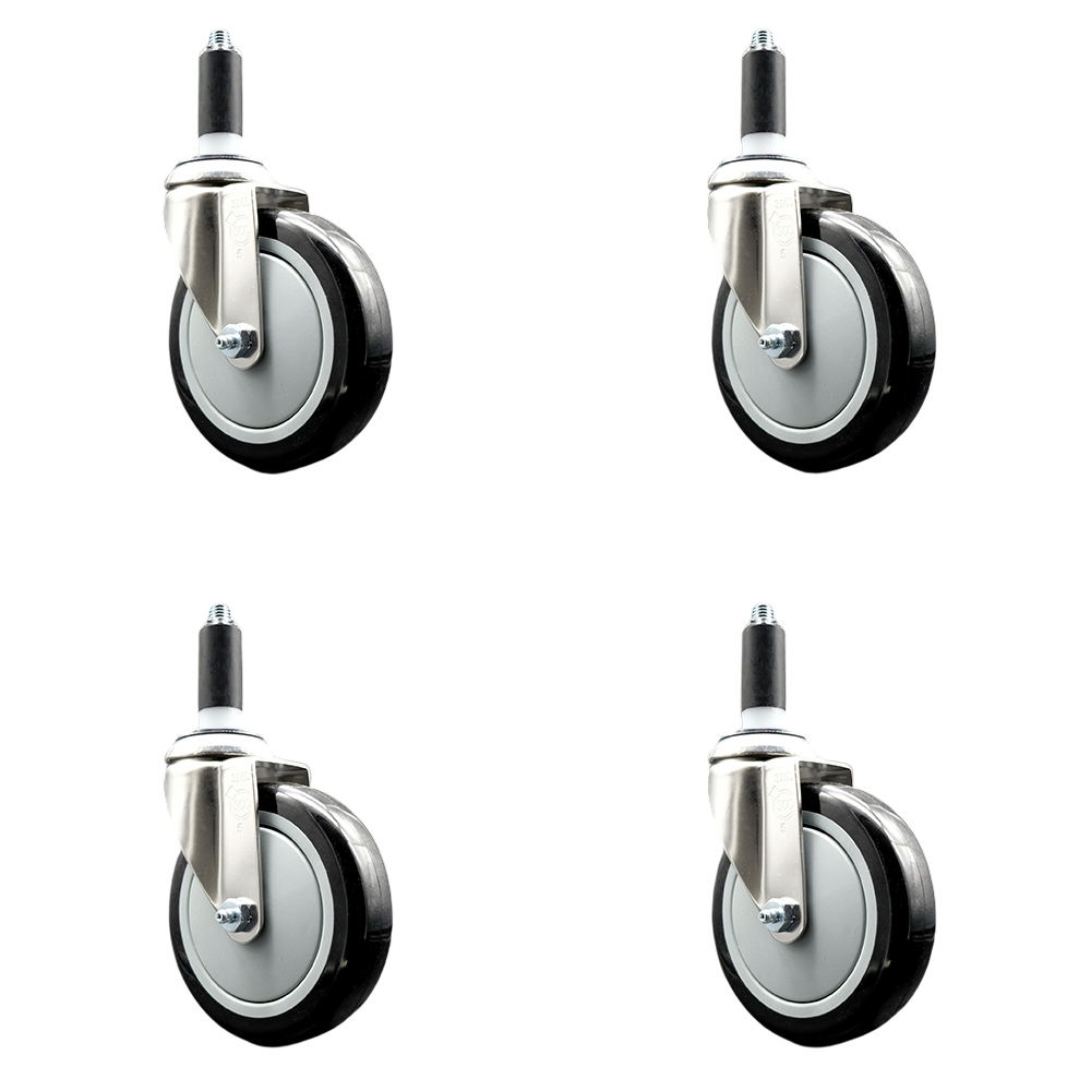 Polyurethane Swivel Stem Caster Set of 4 with 5 Inch Black Caster Wheels - 1-1/8" Expanding Stems - 316 Stainless Steel Casters - Includes 4 Swivel Casters - Service Caster Brand — photo 1