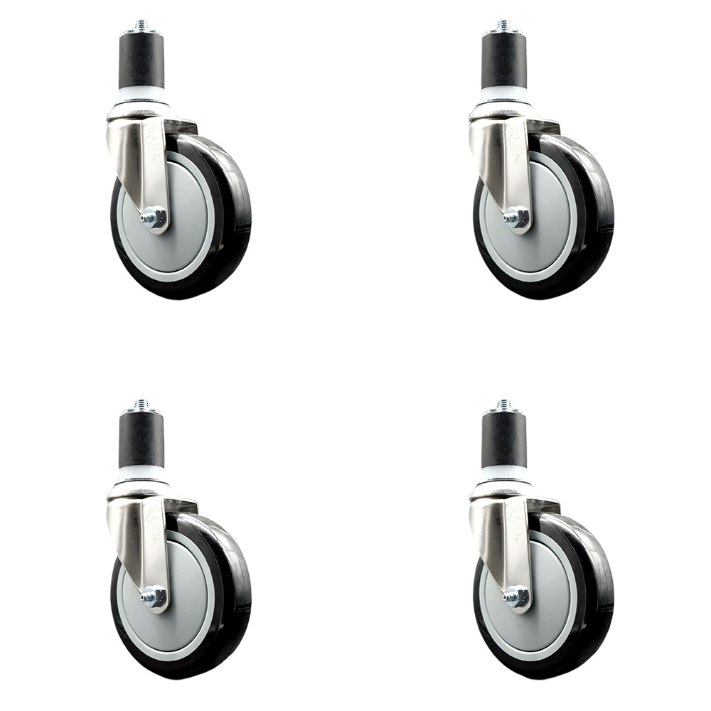 Polyurethane Swivel Stem Caster Set of 4 with 5 Inch Black Caster Wheels - 1-3/4" Expanding Stems - 316 Stainless Steel Casters - Includes 4 Swivel Casters - Service Caster Brand — photo 1