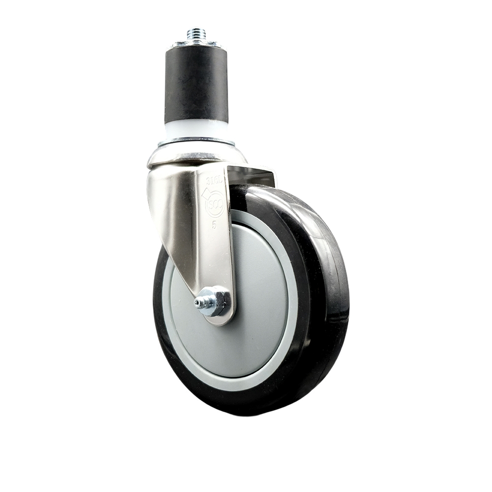 Polyurethane Swivel Stem Caster with 5 Inch Black Caster Wheel - 1-3/4" Expanding Stem - 316 Stainless Steel Caster - 350 lbs. Capacity Per Caster - Service Caster Brand — photo 1