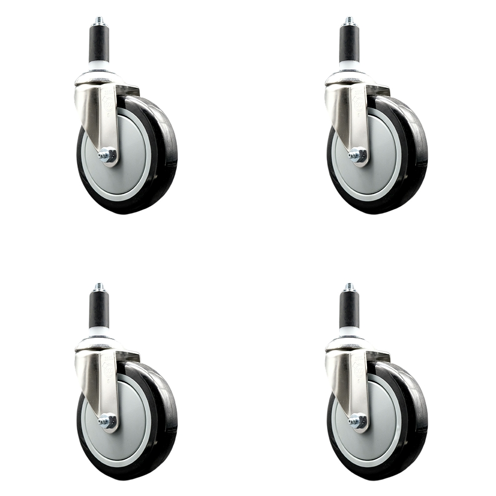 Polyurethane Swivel Stem Caster Set of 4 with 5 Inch Black Caster Wheels - 1-3/8" Expanding Stems - 316 Stainless Steel Casters - Includes 4 Swivel Casters - Service Caster Brand — photo 1