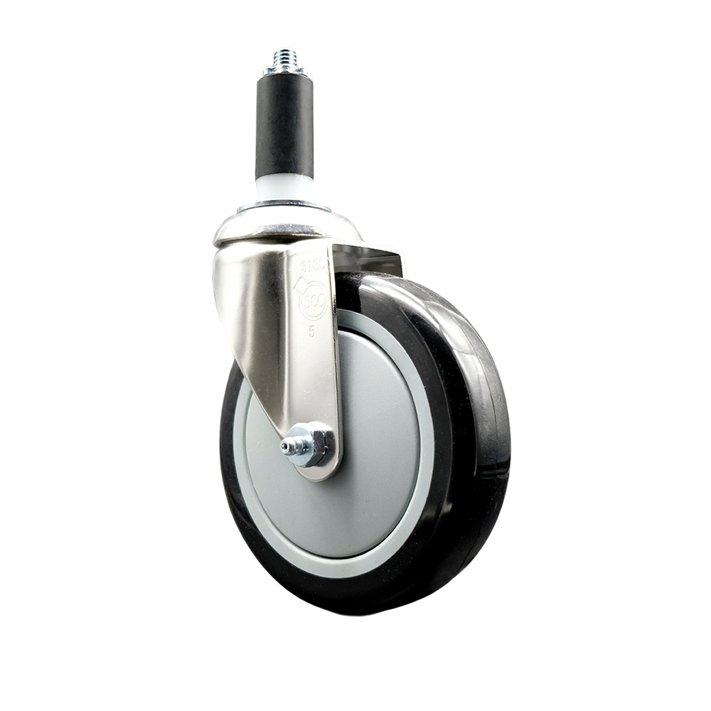 Polyurethane Swivel Stem Caster with 5 Inch Black Caster Wheel - 1-3/8" Expanding Stem - 316 Stainless Steel Caster - 350 lbs. Capacity Per Caster - Service Caster Brand — photo 1