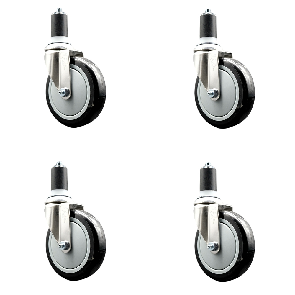 Polyurethane Swivel Stem Caster Set of 4 with 5 Inch Black Caster Wheels - 1-5/8" Expanding Stems - 316 Stainless Steel Casters - Includes 4 Swivel Casters - Service Caster Brand — photo 1